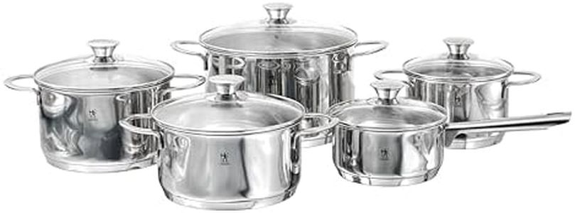 HENCKELS Biarritz 10 Piece 18/10 Stainless Steel Cookware Pot Set - All Cooktops, Drip-Free Rims, Mirror Finish, Silver, 40529-001
