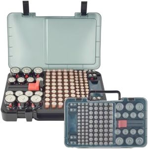 Battery Organizer with Tester, Battery Box Holder for 120+ AA AAA C D 9V 3V Lithium LR44 CR2 CR123 CR1632 18650 Batteries with Wall-Mounted Design (Black)