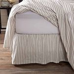 Timeless Ticking Ruffled California King Bed Skirt, 16" Drop, Soft White and Gray Ticking Stripes, Vintage Farmhouse Style Dust Ruffle …