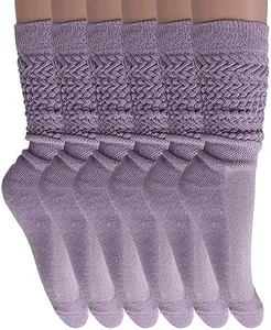 AWS/American Made Slouch Socks Cotton Scrunch Knee High Extra Long and Heavy Socks (Lilac, 6)