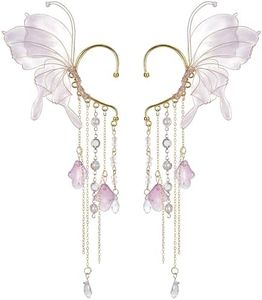 FRESHME Butterfly Elf Ear Cuffs - Fairy Ear Cuffs with Tassel Non Pierced Mermaid Ears for Women Renaissance Accessories (Purple)