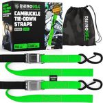 Rhino USA Motorcycle Tie Down Straps (2 Pack) Lab Tested 2,200lb Break Strength, Steel Cambuckle Tiedown Set with Integrated Soft Loops - Better Than a Ratchet Strap