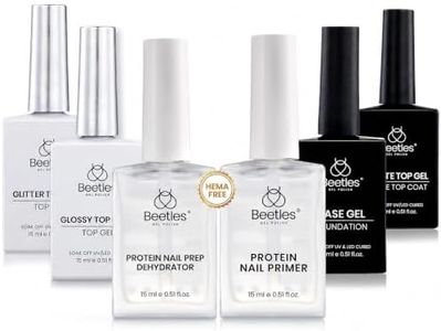 Beetles 6 Pcs 15ml Glossy & Matte Gel Top and Base Coat Set with Protein Nail Prep Dehydrator and Primer Acid-Free & Hema-Free Dehydrate Bond Primer t for Acrylic & Gel Nail Polish Gifts