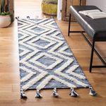 Ultica Fab Handmade Sustainable Cotton 2 x 5 Feet Floor Rugs Carpet Durries for Living Drawing Room | Bedside Runner for Bedroom | Dhurries for Entryway, Hallway Center Table Sofa Area, Blue & White