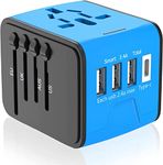 International Travel Plug Adapter, Universal European Adapter, All in One Worldwide Power Adapter with High Speed 2.4A 3xUSB, 3.0A USB-C for EU UK AU US Asia (Blue)