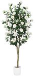 Artificial Camellia Tree 6FT – Nearly Natural Faux Plants Indoor, with Easy Assembly, Low Maintenance, Ideal for Both Indoor Decoration and Other Purposes，Perfect Porch Christmas Trees (White 6FT)