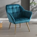 Wahson Velvet Accent Chair Modern Upholstered Tub Chair with Golden Metal Legs, Occasional Comfortable Padded Lounge Armchair for Living Room/Bedroom, Blue