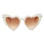 COTIA Luxury Fine Shimmering Love Pearl Sun Glasses Women Heart Glasses Casual Bling Sunglasses, Tea, Middle