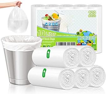 Bolsa de basura biodegradable de 10 litros, pequeña bolsa de basura reciclable de,bolsa degradable para el baño del hogar, cocina, oficina, apto para mascotas, lata de 6-10 litros,120 unidades,blanco