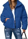 MEROKEETY Women's Oversized Long Sleeve Puffy Jacket Zip Up Stand Collar Short Coat Outerwear, Royal, XL