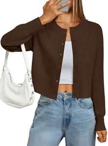 LILLUSORY Cropped Lightweight Cardigan Sweaters for Women Crew Neck Summer Clothes Fashion Spring Outfits 2026 Chocolate Brown XL