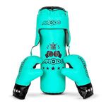 APRODO Kids Boxing Kit Set | Pack of 4 (Boxing Gloves, Head Guard & Punching Bag) | Great for Age 3, 4, 5, 6, 7, 8 Years Girls & Boys (C Green-Black)