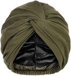 YANIBEST Turbans for Women Satin Bonnet Silk Bonnet for Sleeping Turban Head Wraps for Women Adjustable Twisted Turban Headwrap Olive Green