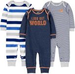 Simple Joys by Carter's Baby 3-pack Jumpsuits, grey, multi stripe, navy stripe, 3-6 Months