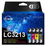 Uniwork Ink Cartridge Replacement for Brother LC3213 LC3211 Compatible with MFC-J497DW J890DW J895DW Compatible with DCP-J572dw J772DW J774DW (Black Cyan Magenta Yellow, 4-Pack)