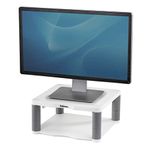 Fellowes Premium Adjustable Monitor Stand, White, Supports Up To 36kg or 21”, 5 Stacking Heights