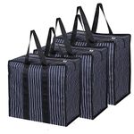 Double R Bags Multipurpose Extra Large Big Heavy Duty Storage Organizer Reusable Canvas Shopper Bag with Strong Handles and Base with Covers Zip (Pack of 3, Navy)