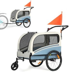 Sepnine Dog Bike Trailer, Supports up to 110 lbs, 2-in-1 Pet Stroller Cart Bicycle Carrier, Easy Folding Cart Frame with Quick Release Wheels, Universal Bicycle Coupler, Non-Slip Floor, Internal Leash