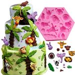 Diyclan Forest Woodland Elephant Lion Giraffe Monkey Zebra Hippo Animals Fondant Cake Decorating Silicone Mould for Chocolate Candy Gum Paste Clay Sugar Craft Cupcake Topper Supplies