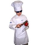 Chefskin Kids Children Set Apron+ Hat M Fits 7-12 White Real Fabric (1)