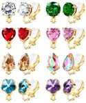 Roheafer Clip On Earrings Set for Women Non Pierced Clip On Earrings CZ Heart Butterfly Earrings Hypoallergenic Non-Piercing Fake Earrings Vibrant Color Birthstone Clip on Earrings For Girls Jewelry