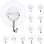 12 Pack Small Plastic Hooks Self Adhesive Wall Hooks Heavy Duty, Clear Sticky Hooks for Hanging Extra Strong