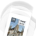 Mat Board Center, Pack of 50, 11x14 for 8x10 - White Mats, Clear Bags, Backing Boards - Acid Free, 4-ply Thickness, White Core - for Pictures, Photos, Framing