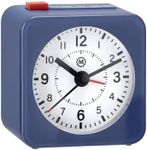 Marathon Mini Non-Ticking Analog Alarm Clock with Auto Blacklight, Blue/White - Silent Smooth Sweep - Alarm & Snooze Functions - Two AAA Batteries Included