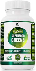 Organic Vegan Super Greens Capsules with Ashwagandha - Immune Support with All Natural Whole Food Nutrients Chlorella, Moringa, Spirulina, Turmeric, Kale. Improve Digestion, Boost Energy - Detox Pills