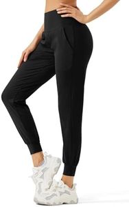 REWKOY Women's Lightweight Joggers Quick Dry Tapered Athletic Pants with Pockets High Waisted Lounge Pants for Workout Yoga Gym Black L