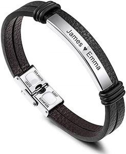 MunkiMix Nom Personnalisé Texte Date Bracelets Cadeaux pour Hommes Garçons Petit Ami Frères Fête des Pères Couples Bracelet Tressé Cuir Personnalisable en Acier Inoxydable ID Tag Bijoux