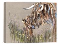 Artko Highland Cows Canvas Print Wall Art - Animal Themed Home Decor - Louise Luton Artwork - Ready to Hang 'Heather and Buttercup' Painting - 30 x 40cm