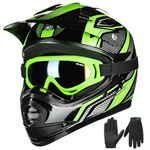 ILM Youth Kids ATV Motocross Dirt Bike Motorcycle BMX Downhill Off-Road MTB Mountain Bike Helmet DOT Approved (Youth-L, Green/Silver)