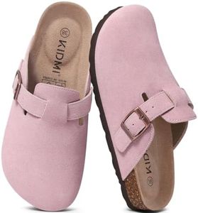 KIDMI Women's Suede Clogs Leather Mules Cork Footbed Sandals Potato Shoes with Arch Support Pink 38 (Size 7)