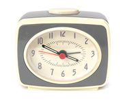 Kikkerland Small Retro Classic Vintage Style Ticking Quartz Movement Analog Alarm Clock, Glow in The Dark Hands, for Bedroom, Office, Home Decor, Battery Operated, in Grey