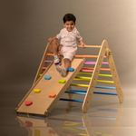 AARIV Pikler Triangle with Slide Attachment for Toddlers | Wooden Adjustable Frame with Slide and Climber| for 1yr to 6yr Toddlers|Holds Upto 40kg|Indoor and Outdoor Play| Climbing Structure|