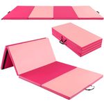 COSTWAY Gymnastics Exercise Mat, 8FT x 4FT Tumbling Mats with High Density 5cm Thick Foam, Carry Handles, Folding Fitness Floor Mat for Yoga Pilates (Red + Pink)