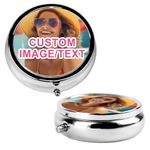 LAIFU Personalized Portable Travel Pill Box with Mirror Customizable Text and Picture Mini Pill Case Compact and Convenient Pill Organizer for Pill Storage and Organization