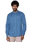 Thomas Scott Mens Cotton Linen Mandarin Collar Roll Up Sleeve Casual Shirt (TS1324_Teal_2XL)