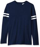 Soffe Men's Striped Sleeve Tee Shirt, Navy, S