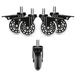 kwmobile Replacement Office Chair Wheels w/Brakes (Set of 5) - 11mm (7/16") Stem with 75mm (3") Wheel - Castors Furniture Casters Pack - Black/Clear