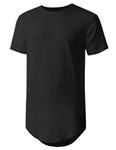 Hat and Beyond Mens Hipster Curve Hem Droptail Tee Premium Longline T Shirts, 1hc01_black, Large