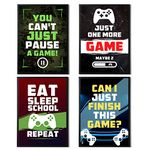 4 Pack Boys/Mens Video Gaming Theme Wall Art Prints With Relatable Sayings, Funny Set of 4 Stylish Design Gaming Poster For Kids Boys Bedroom (A4 Black Framed, Gaming Set 1)