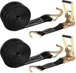 AKOLAFE 2 Sets Ratchet Straps 6m x 5cm Heavy Duty 11000LB Break Strength, Ratchet Strap with Hooks Black Securing Ratchet Tie Down Straps for Trucks, Cars, Vans, Boats