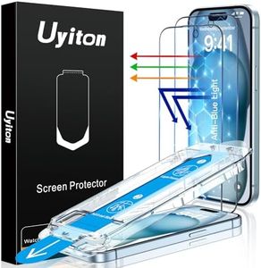 Uyiton Colorless Anti-Blue Light for iPhone 15 Screen Protector, [Easy Fit] Shatterproof Anti-Glare Anti-Reflective Full Coverage [Case Friendly] 9H Tempered Glass Screen Cover, 2 Pack