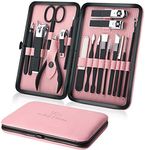 Manicure Set Professional Nail Clippers Kit Pedicure Care Tools- Stainless Steel Women Grooming Kit 18Pcs for Travel or Home (Pink)