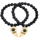 Lux Accessories Black Beaded Best Buds Weed 420 Marijuana BFF Best Friends Matching Bracelet Set, STRETCH, Nickel,