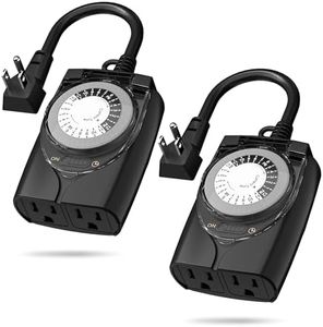 HBN Outdoor Timer Outlet Waterproof, 24 Hour Mechanical Light Timers for Electrical Outlets Outdoor Weatherproof, 2 Grounded Outlets for Christmas Lights, Pool Pump, 15A 1/2HP