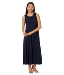Tommy Hilfiger Women's Sleeveless Solid Smocked Midi Dress Casual, Sky Captain, XXL