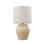 Globe Electric 61000049 18" Ceramic Table Lamp, Soft Beige Finish, White Linen Shade, On/Off Rotary Switch on Socket, Table Lamp for Living Room, Home Décor, Lamps for Bedroom, Room Décor